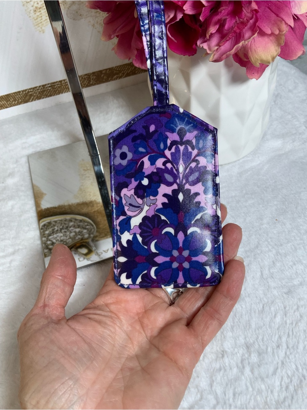 Vera Bradley Purple Floral Luggage Tag with Pink Accents